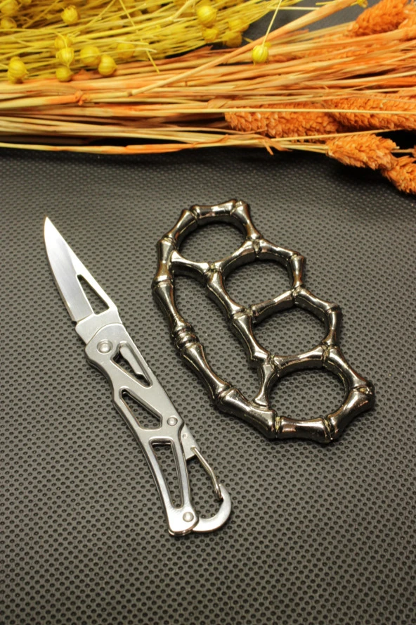 14 cm Çelik Manuel Çakı ve Gümüş Kemik Mustalı Set