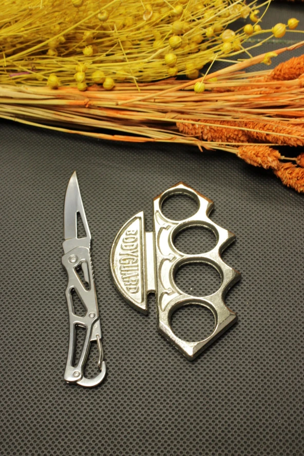 14 cm Çelik Manuel Çakı ve Gümüş Kalın Bodyguard Mustalı Set