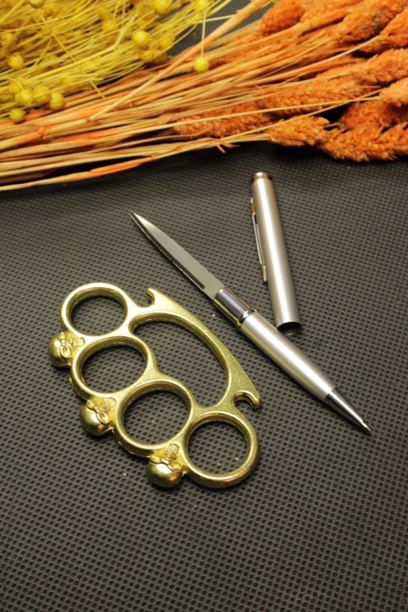 Gizli Kalem Bıçak ve Gold Kuru Kafa Mustalı Set