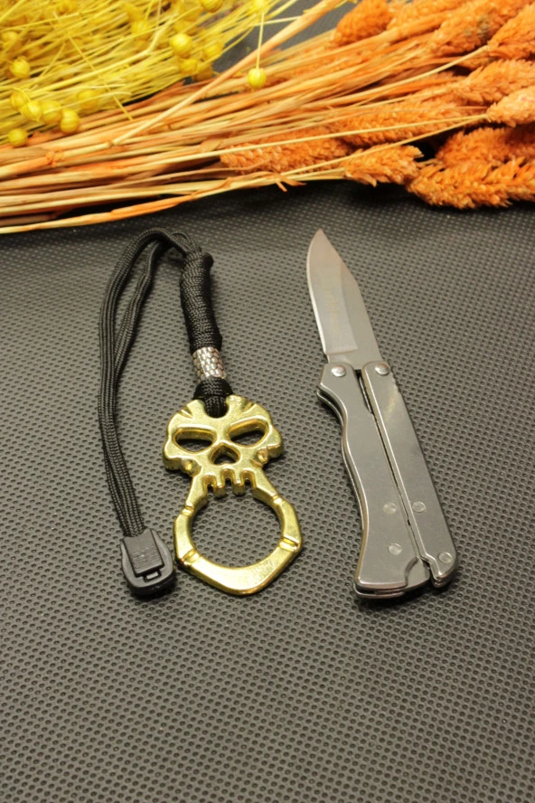 14 cm Kalın Komple Çelik Bıçak ve Gold İpli Parmak Mustalı Set