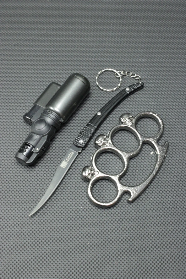 17 cm Kılçık Çakı ve Gümüş Kurukafa Mustali Set