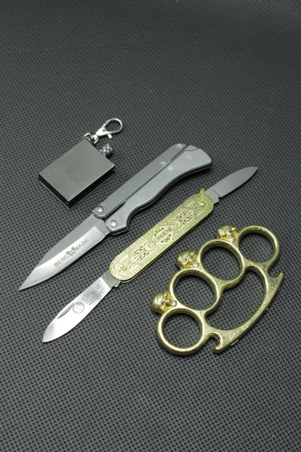 15 cm Benchmade Çakı Gold Kurukafa Mustali set