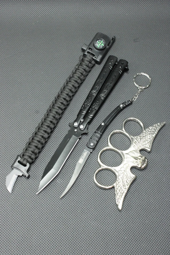 21 cm Siyah Kelebekli ve Gümüş Baykuş Mustali 4lü Set