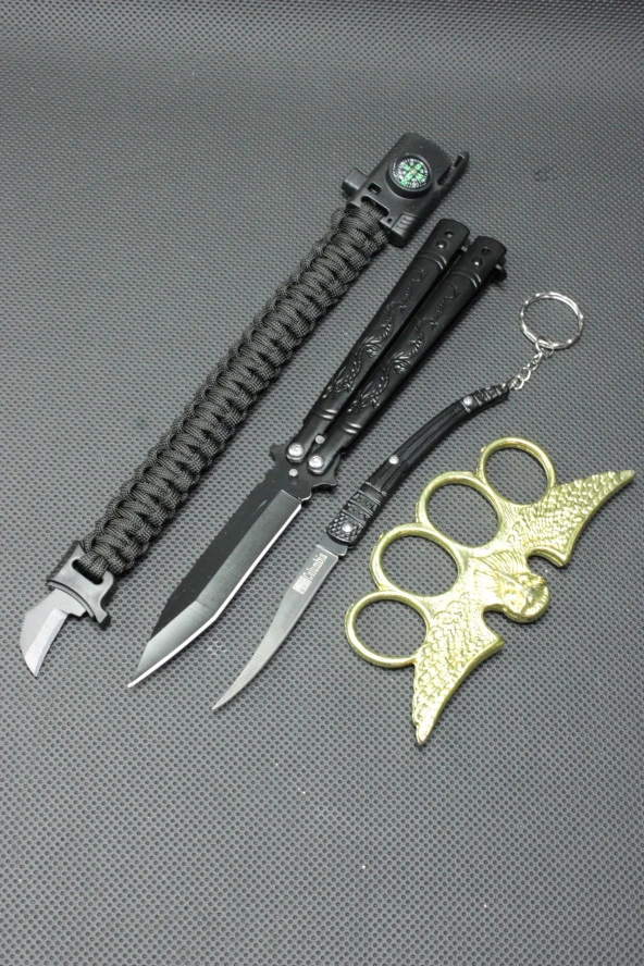 21 cm Siyah Kelebekli ve Gold Baykuş Mustali 4lü Set