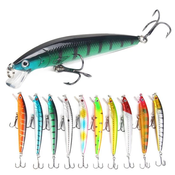 Valkyrie 10 Adet 10cm 9gr Minnow Sahte Olta Yem Seti Rapala 1m Derinlik 10 Farklı Renk Karbon Çelik İğne