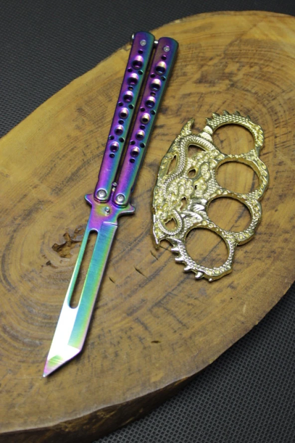 21 cm Gökkuşağı Renk Tanto Kelebeği Set