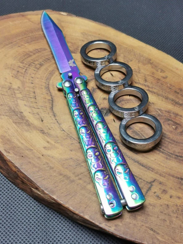 21cm Benchmade Gökkuşağı Kelebek ve Katlanır Yüzük Musta