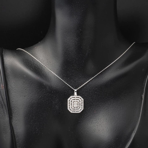 14 Ayar Baget Taşlı Beyaz Altın Set - Resim 7