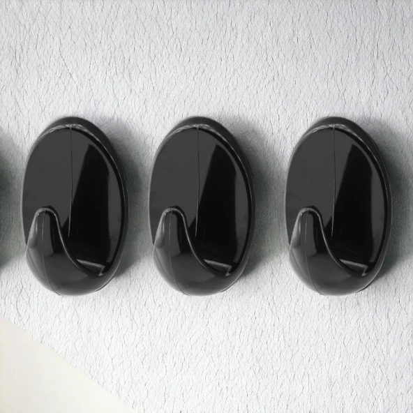 Yapışkanlı Banyo Lavabo Mutfak Askılık Siyah Plastik Sağlam Asma İz Bırakmayan Askı 3 Adetli Set - 7