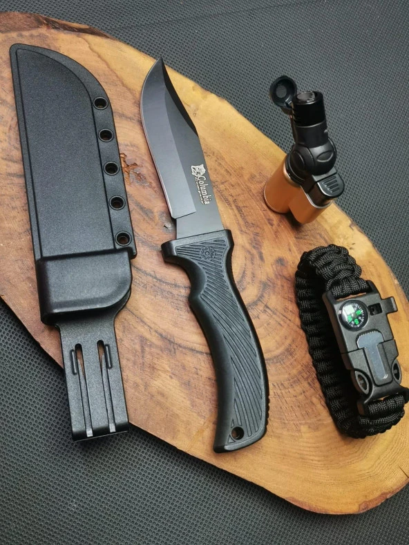 23 cm Sert Kılıflı Avcı Bıçağı,Çakmak ve Pusula Bileklik Düdüklü