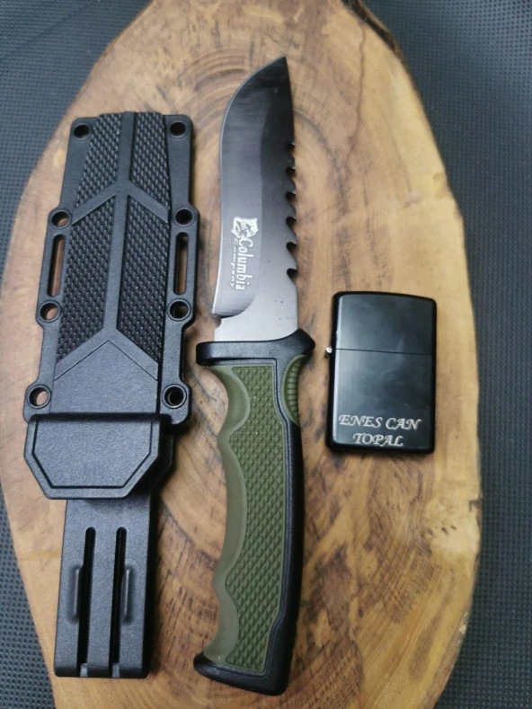 İsme Özel 23 cm Sert Kılıflı Avcı Bıçağı ve Zippo Çakmak