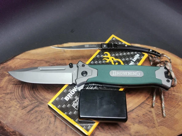 İsme Özel Yeşil İpli Browning Pro Çakı ve Zippo Çakmak