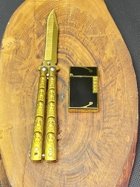 21 cm Gold Kelebek ve Dupont Tarz Çakmak Seti
