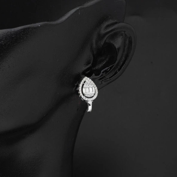 Damla Bagetli 14 Ayar Beyaz Altın Set - Resim 5