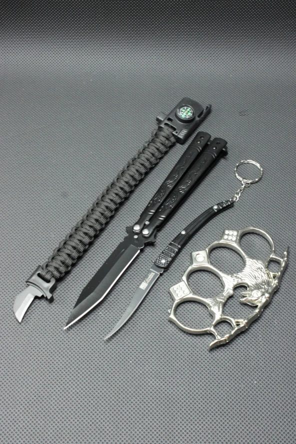 21 cm Siyah Kelebekli ve Gümüş Kalın Kartal Mustali 4lü Set