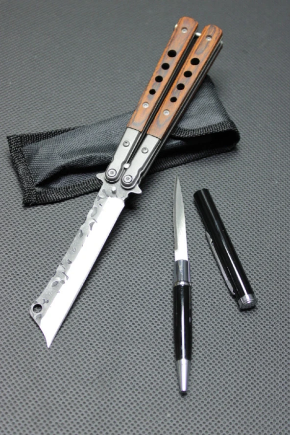 22 cm Ustura Kelebek Damascus ve Kalem Çakı