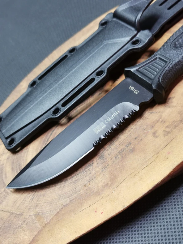 24 cm Sert Kılıflı Siyah Testere Ağızlı Yeni Avcı Bıçağı Paslanmaz Çelik - Resim 3