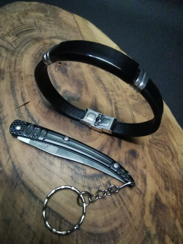 İsme Özel 17 cm Kılçık Çakı ve Deri Bileklik