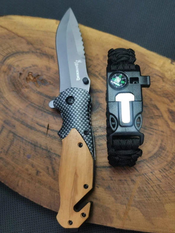 İsme Özel 21 cm Browning Çakı ve İpli Pusula Bileklik İle beraber