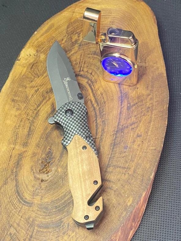 Browning 21 cm Avcı Çakı + Saat Çakmak Seti
