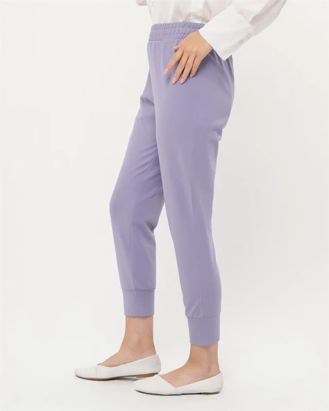 Step Paçası Manşetli Beli Lastikli Pantolon - (38-46) - 71125 - Lila - 2