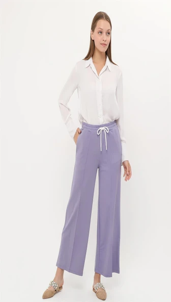Oslo Belden Bağlamalı Lastikli Pantolon - (38-46) - 71126 - Lila - Resim 2