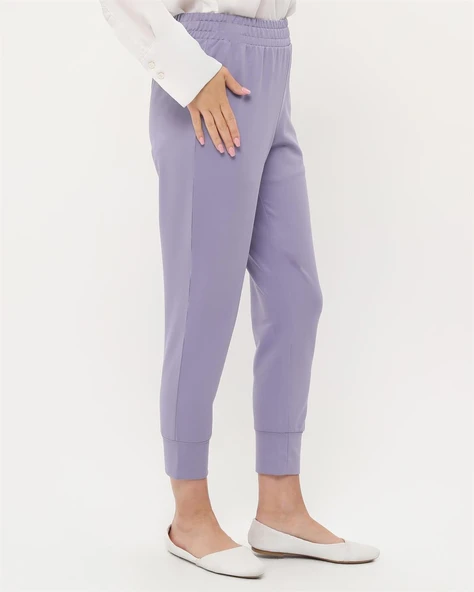 Step Paçası Manşetli Beli Lastikli Pantolon - (38-46) - 71125 - Lila - 3