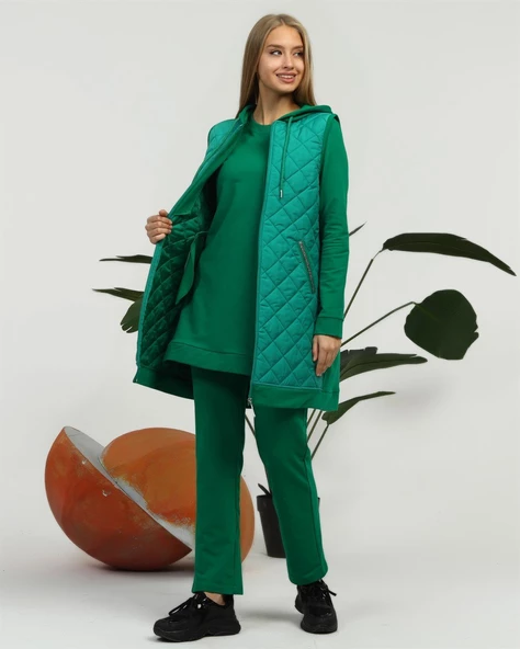 Minimal Kapitoneli Yelekli Spor Üçlü Takım - 70060.111 - Beneton Yeşil - Resim 5