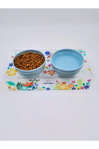PetMagic Akrilik Pleksi Evcil Hayvan Renkli Seramik Kaseli Mama ve Su Kabı- İlk Bahar Baskılı - 8