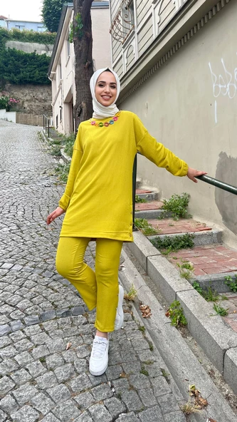 Candy Kolye Detaylı Tunik Pantolon İkili Takım - 71136.108 - Yağ Yeşili - 2