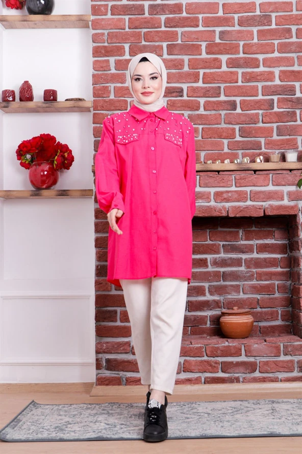Neşe Taşlı Gömlek - 02087.025 - Fuşya