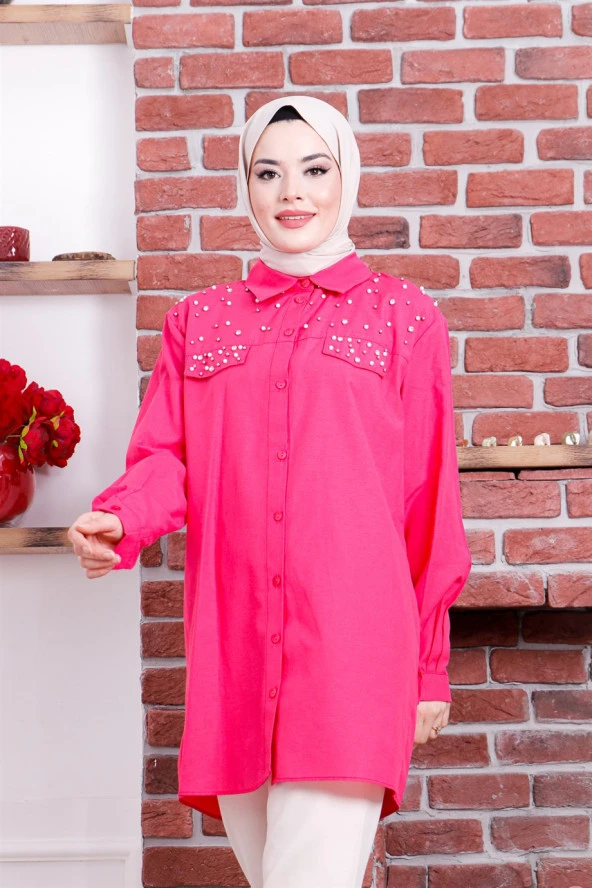Neşe Taşlı Gömlek - 02087.025 - Fuşya - 2