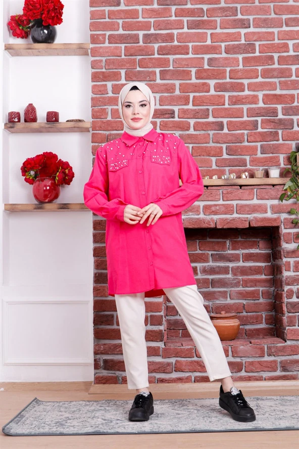 Neşe Taşlı Gömlek - 02087.025 - Fuşya - 3