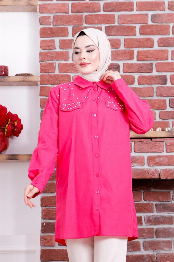 Neşe Taşlı Gömlek - 02087.025 - Fuşya - 4