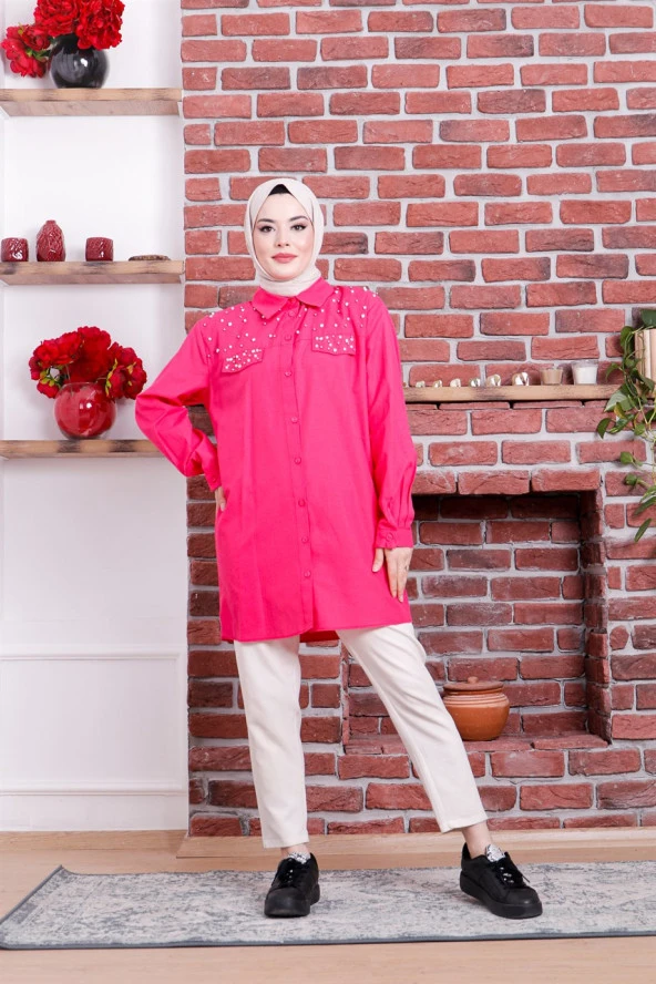 Neşe Taşlı Gömlek - 02087.025 - Fuşya - 5