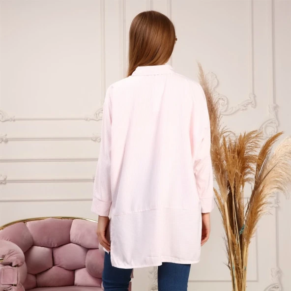 Yırtmaç Detaylı Uzun Kollu Sade Basic Gömlek - 70042.037 - Somon - 6