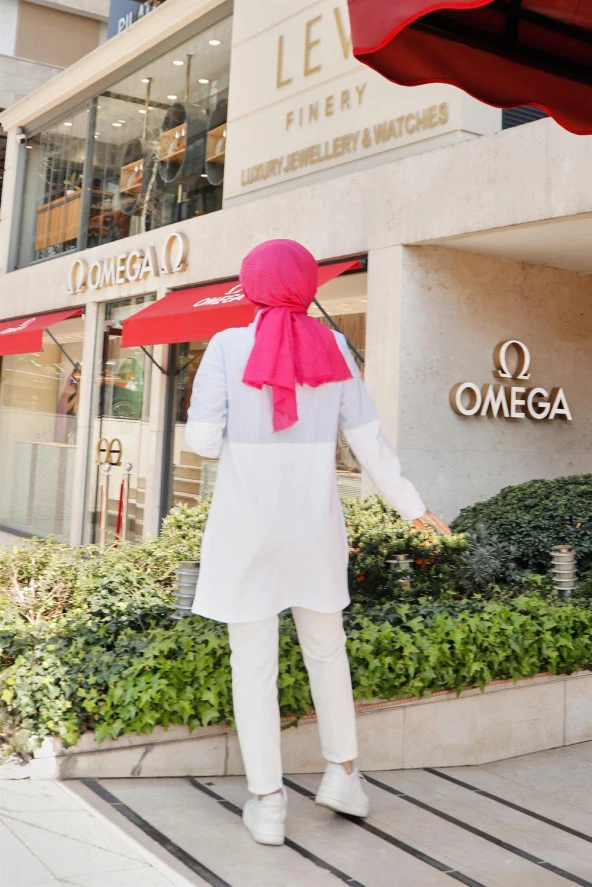 Gusto Gömlek Geçişli İki Renk Sade Çizgili Sweatshirt - 71089.002 - Beyaz - 4