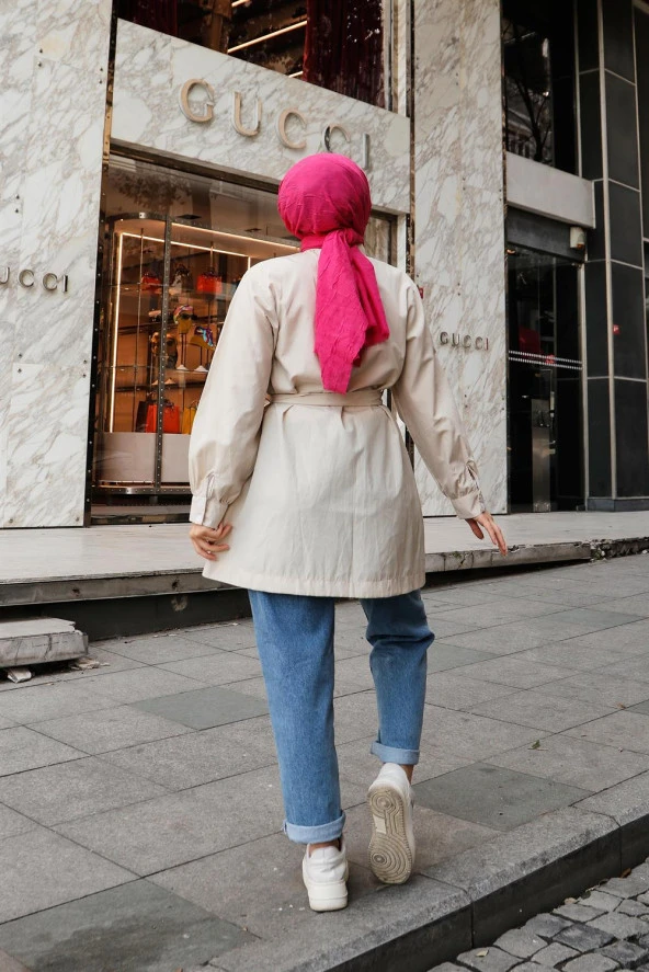 Düşes Kuşak Detaylı Belden Bağlamalı Uzun Gömlek - 71090.039 - Taş - 4