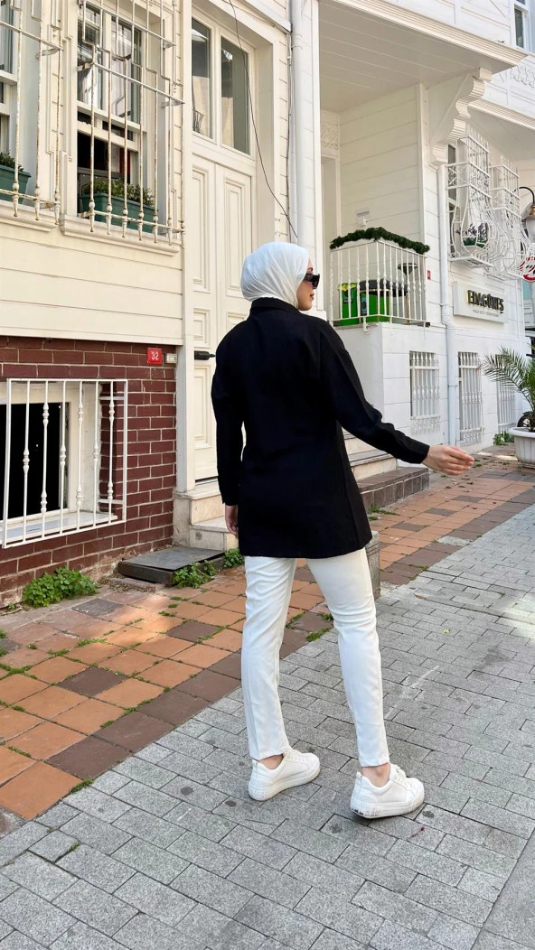 Arya Kumaşı Kendinden Detaylı Gömlek - 71124.003 - Siyah - 4