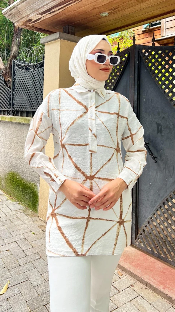 Hera Kumaşı Kendinden Detaylı Gömlek - 71123.300 - Krem - Kahverengi - 2