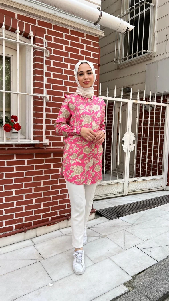 Lupin Taş Detaylı Desenli Gömlek - 71131.025 - Fuşya - 2