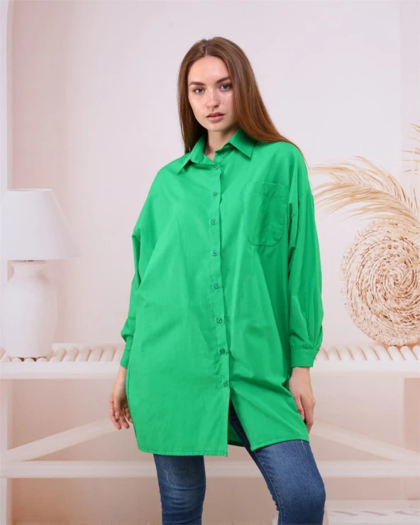 Sade Basic Ovesize Gömlek - 70001.111 - Benetton Yeşil