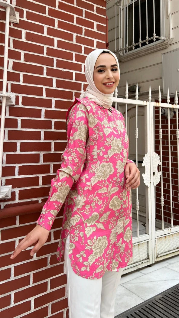 Lupin Taş Detaylı Desenli Gömlek - 71131.025 - Fuşya - 3