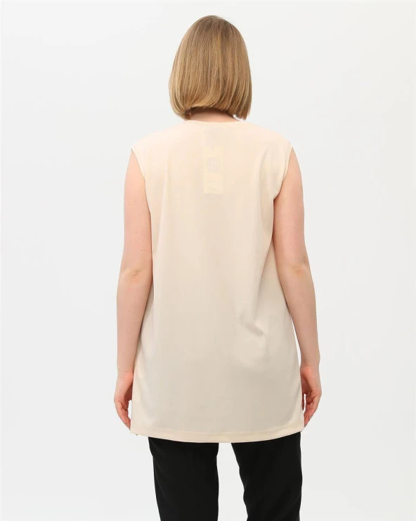 Sude Bisiklet Yaka Kolsuz Sade Basic Bluz - 06038.023 - Krem - 6