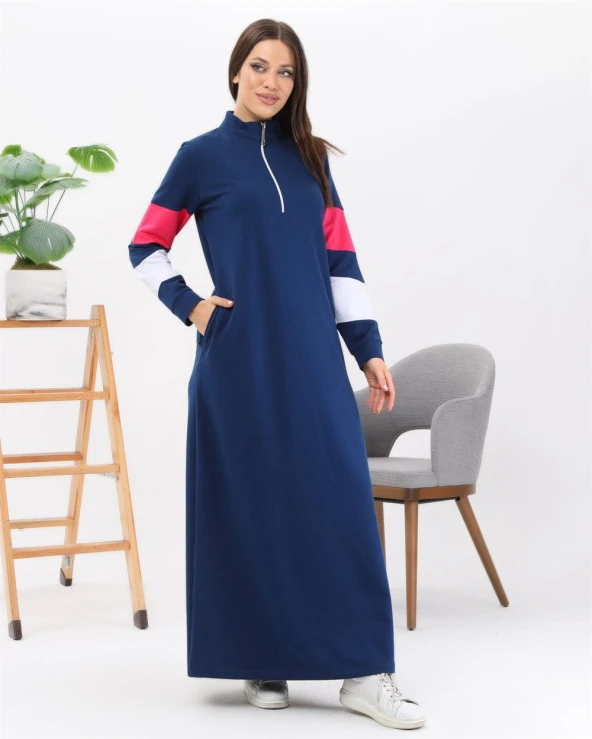 Kol Detaylı Sweat Elbise - 71020.006 - İndigo - 2