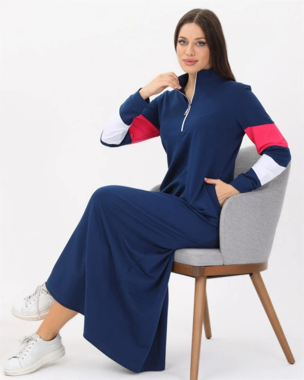 Kol Detaylı Sweat Elbise - 71020.006 - İndigo - 3