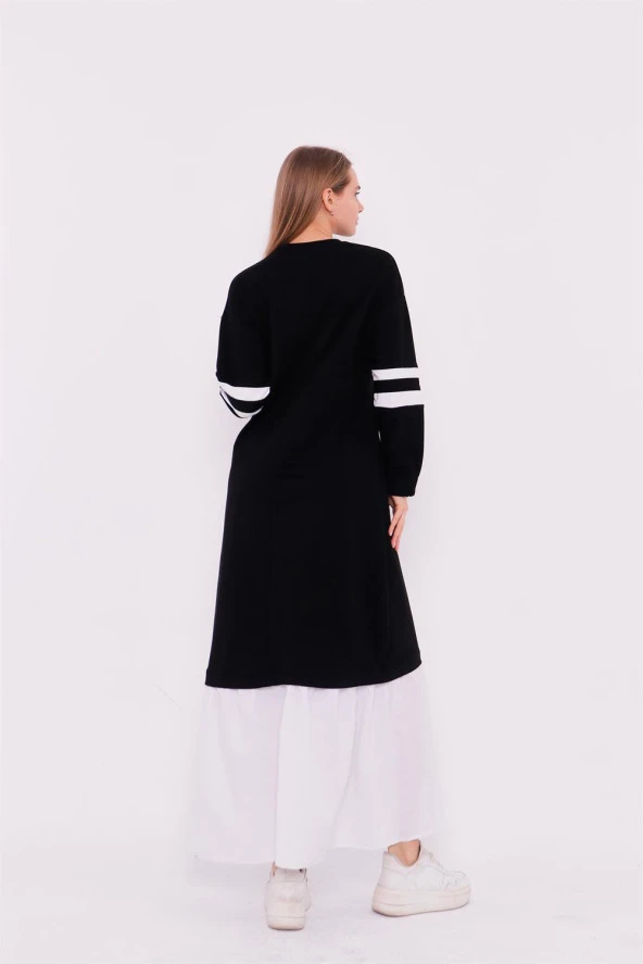 Gupse Kolları Şeritli Eteği Detaylı Spor Elbise - 71079.003 - Siyah - 4