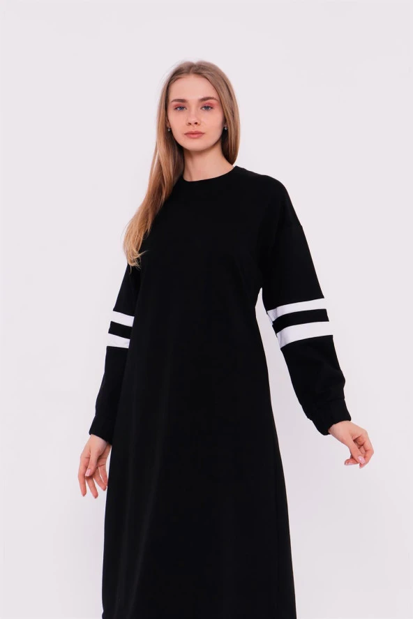 Gupse Kolları Şeritli Eteği Detaylı Spor Elbise - 71079.003 - Siyah - 6