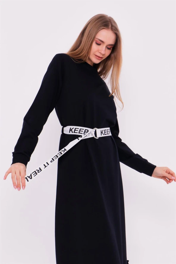 Yosun Kemerli Ve Fırfır Detaylı Spor Elbise - 71076.015 - Lacivert - 3