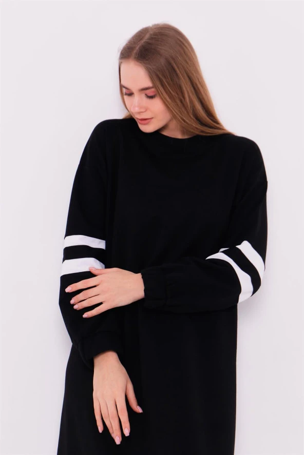 Gupse Kolları Şeritli Eteği Detaylı Spor Elbise - 71079.003 - Siyah - 5